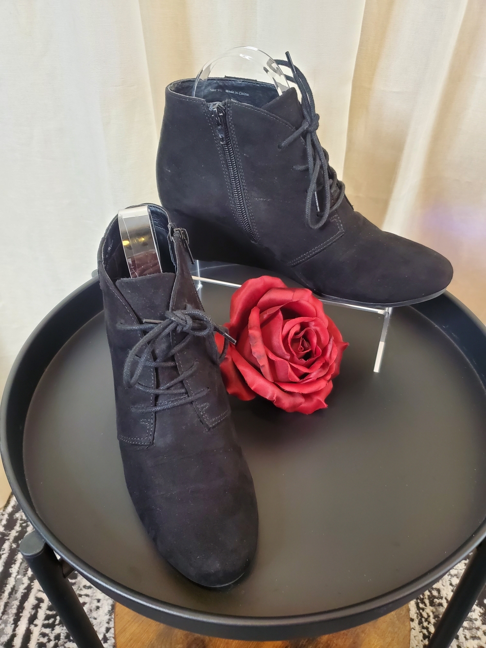 Dolce Vita Black Lace-Up Wedge Ankle Boots